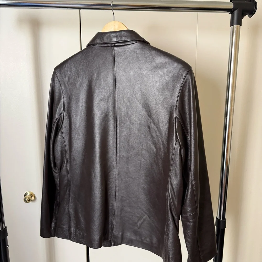 Real Dark Brown Vintage Leather Blazer - Size M/L - Picture 3 of 4
